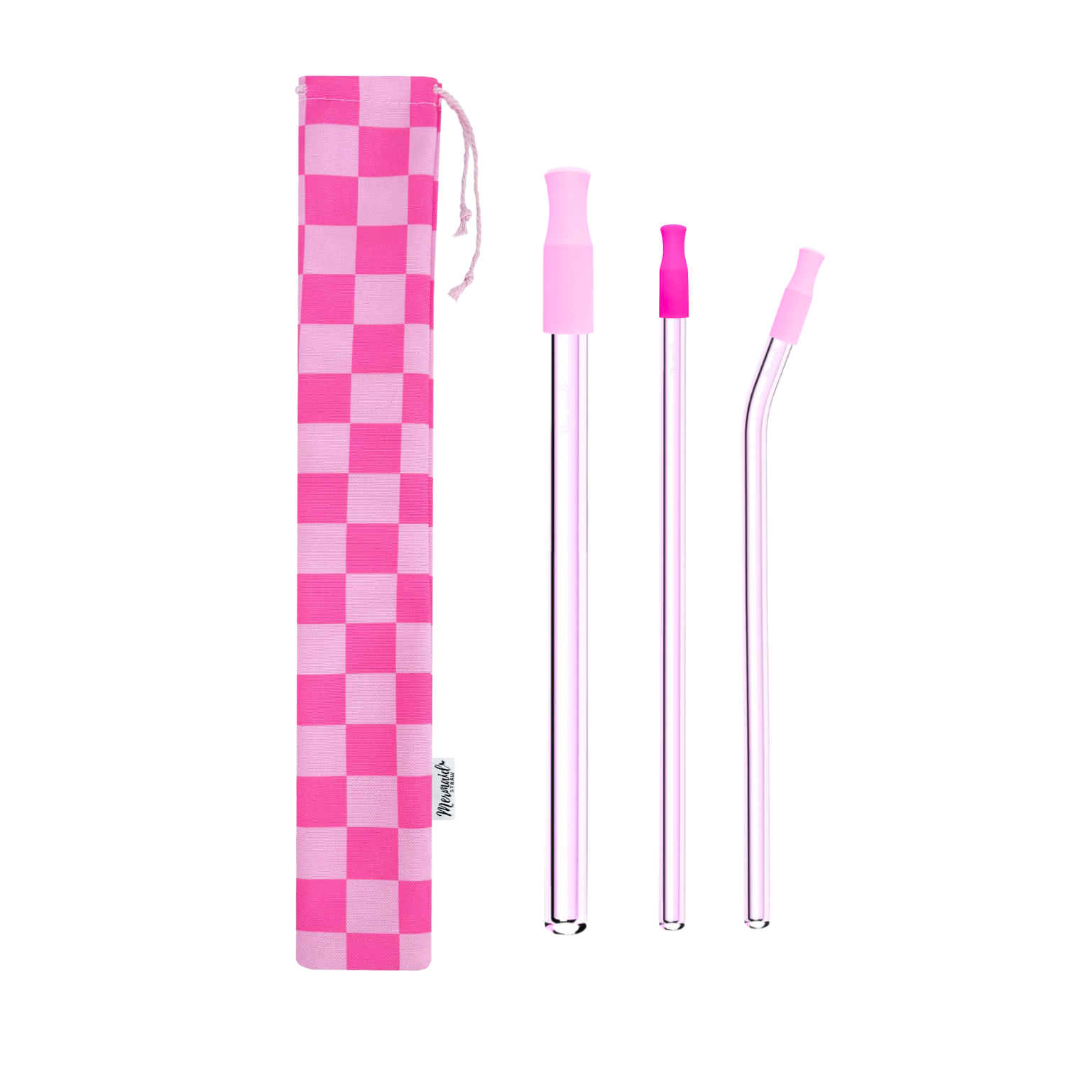 Pink Checkers Glass Straw Pack