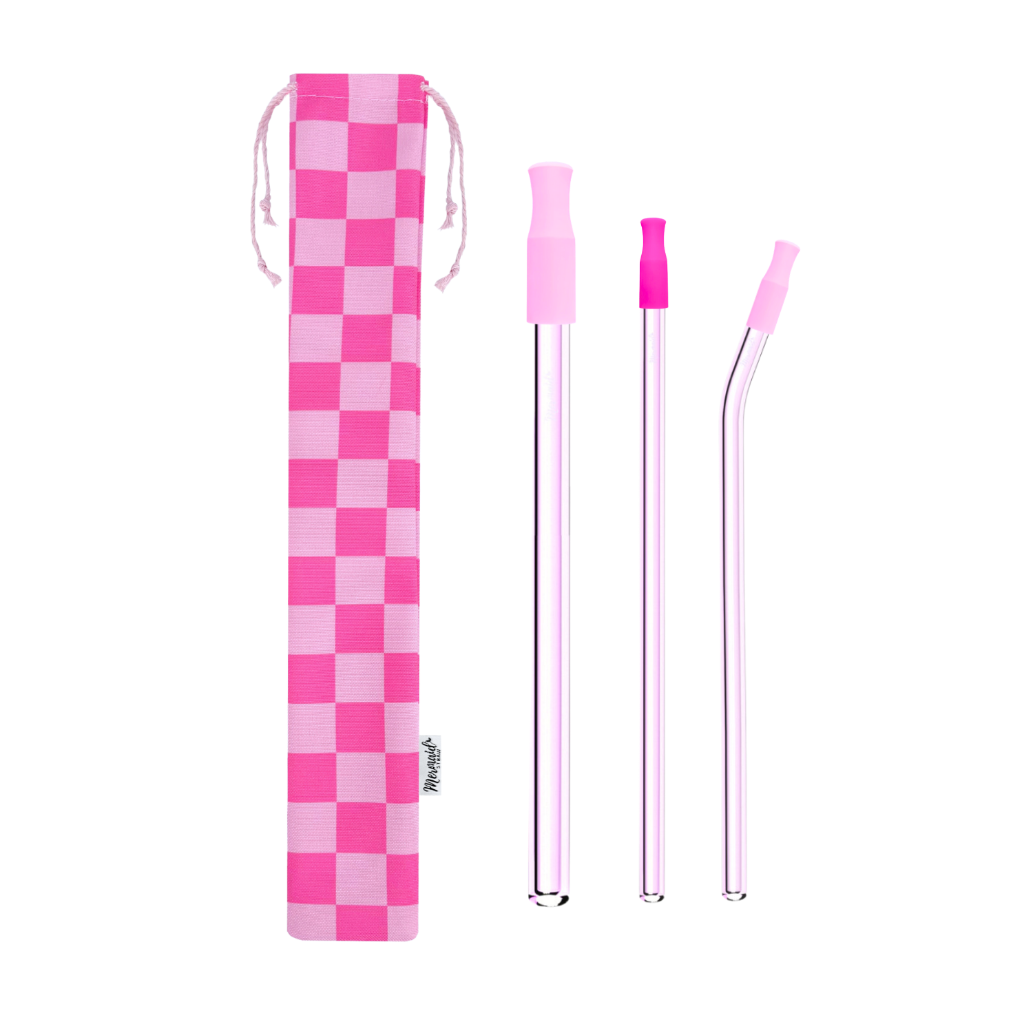 Pink Checkers Glass Straw Pack