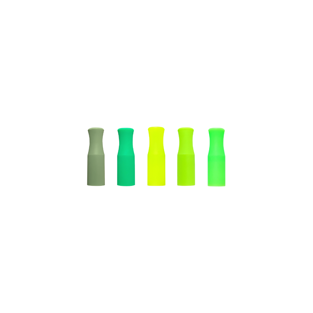 8mm Feelin' Lucky Silicone Tip Pack, contains olive, green, neon yellow, lime green, and neon green silicone tips