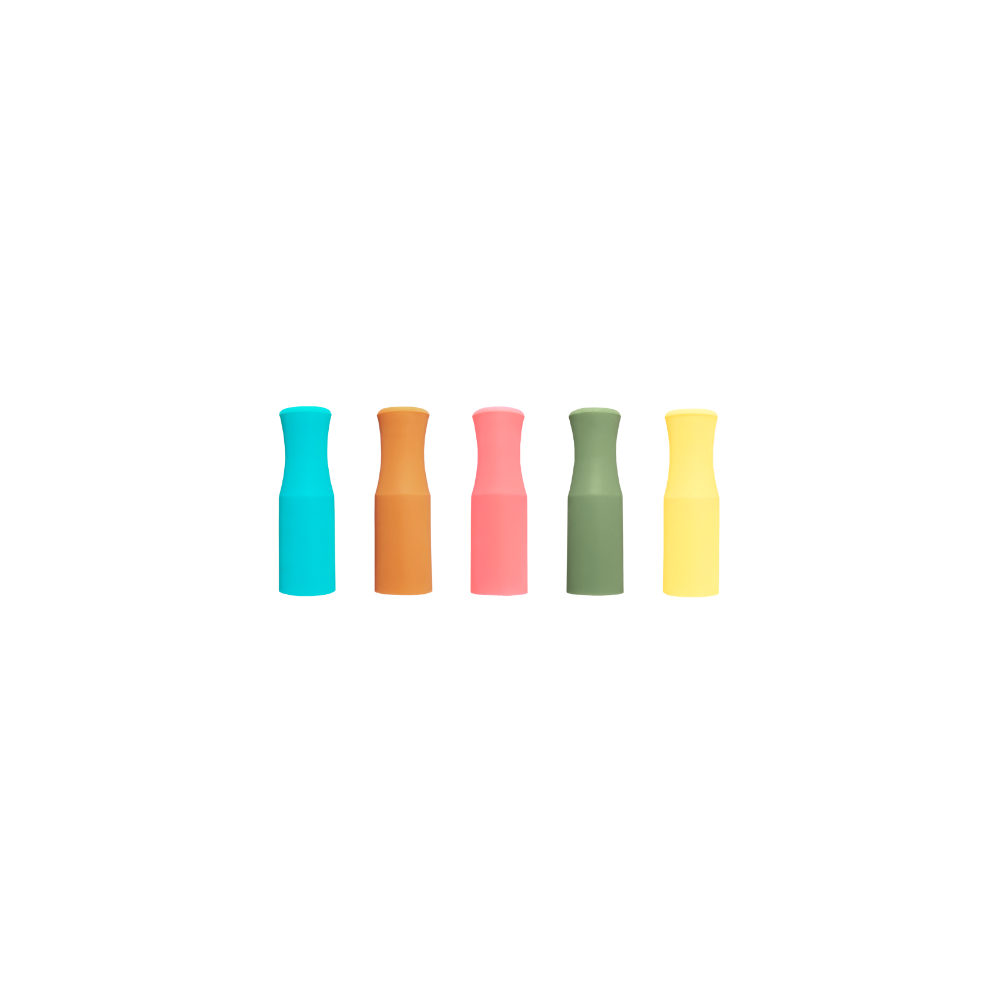 8mm Lakeside Silicone Tip Pack, contains turquoise, caramel, coral, olive, and pale yellow silicone tips