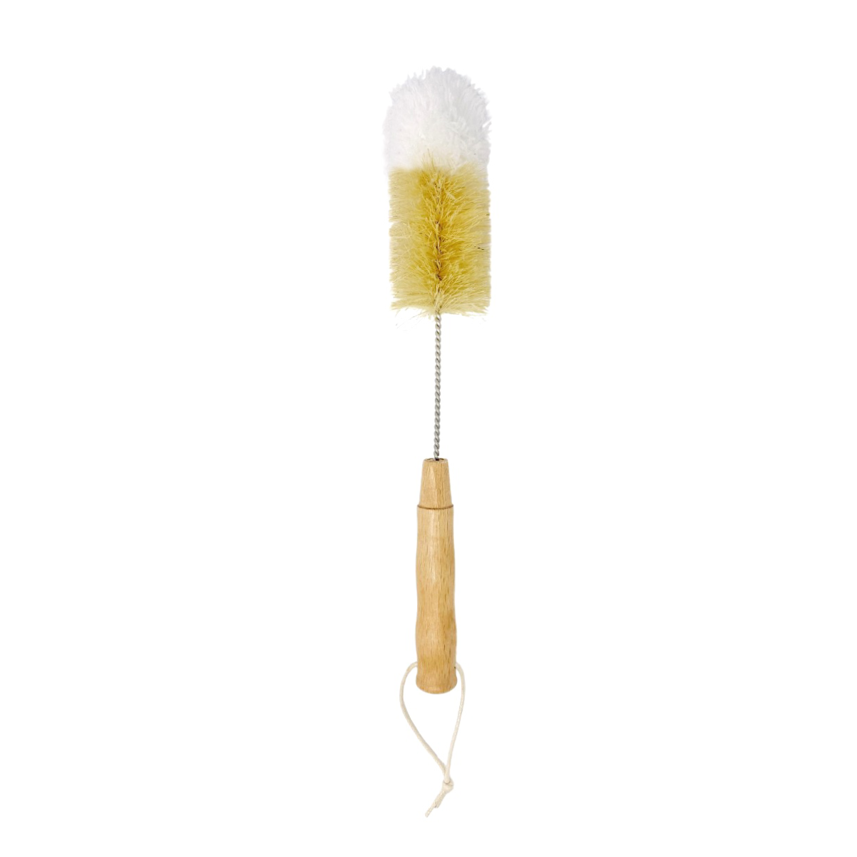 Mermaid Straw's drinkware cleaning brush, features a wood handle and loop to hang to dry
