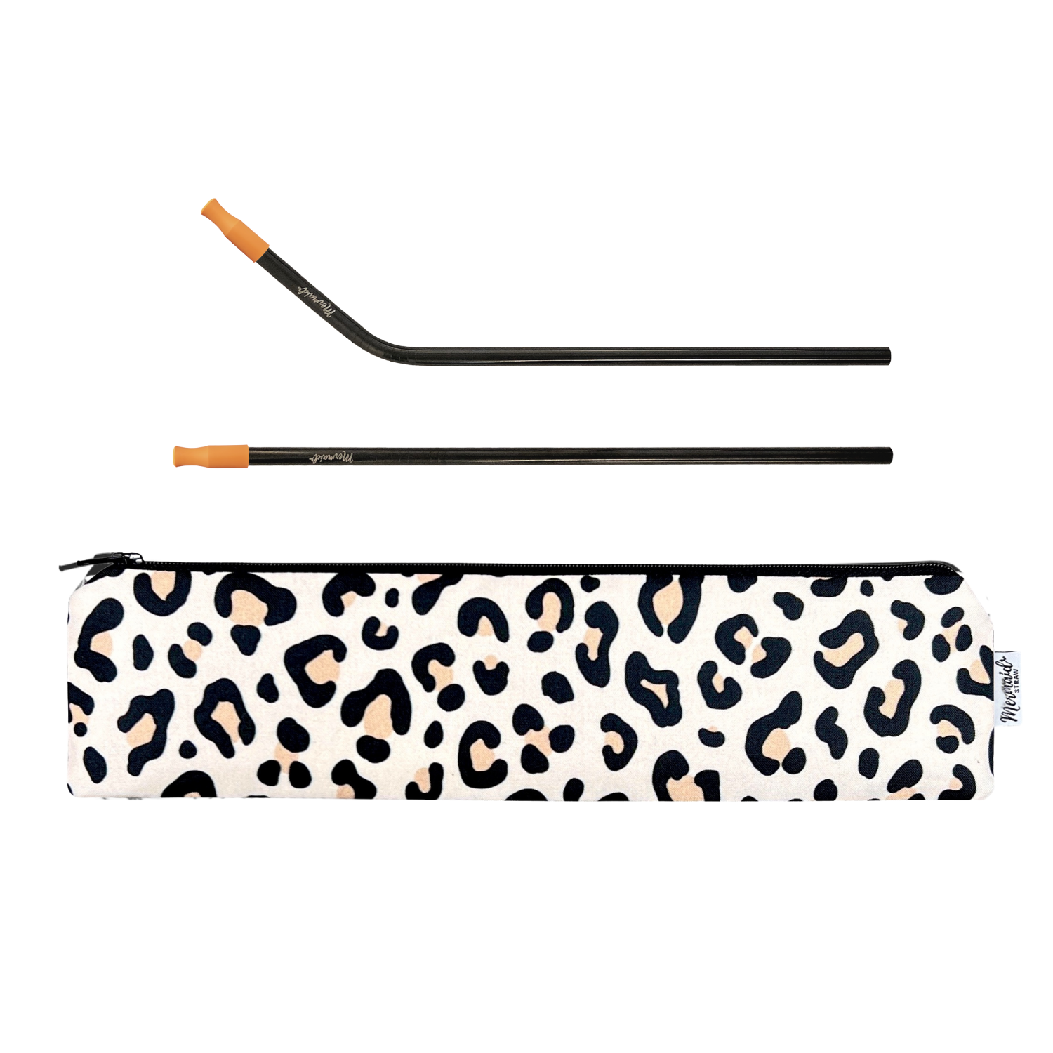 Leopard Zipper Pouch, Siren Mermaid Straw, Caramel Tip, Leopard Stainless Steel Pack