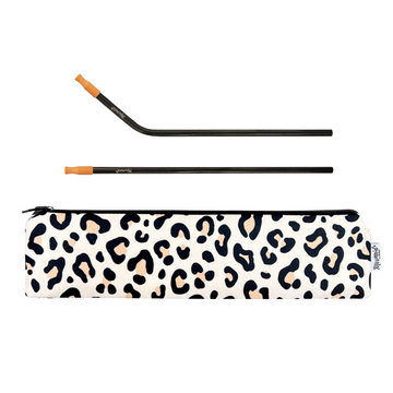 Leopard Zipper Pouch, Siren Mermaid Straw, Caramel Tip, Leopard Stainless Steel Pack