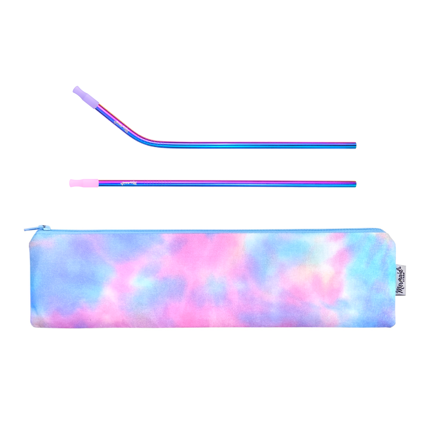 Tie Dye Stainless Steel Pack, Tie Dye Zipper Pouch, Mermaid Straw Zipper Pouch, Stainless Steel Mermaid Straw, Silicone Tip